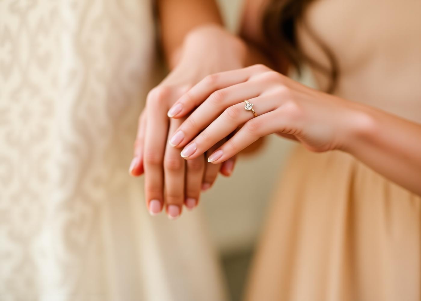 A couple's hands with an engagement ring